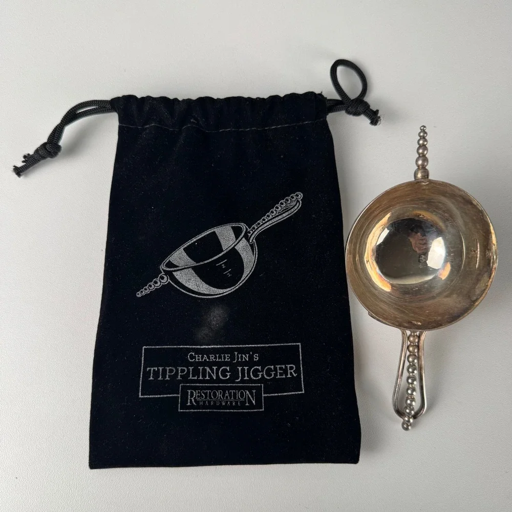 Restoration Hardware Charlie Jin Tippling Jigger Silver Barware 2oz with Pouch